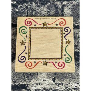 Graphistamp Swirl Star Border Frame Wood Mounted Rubber Stamp Claudia Meynell